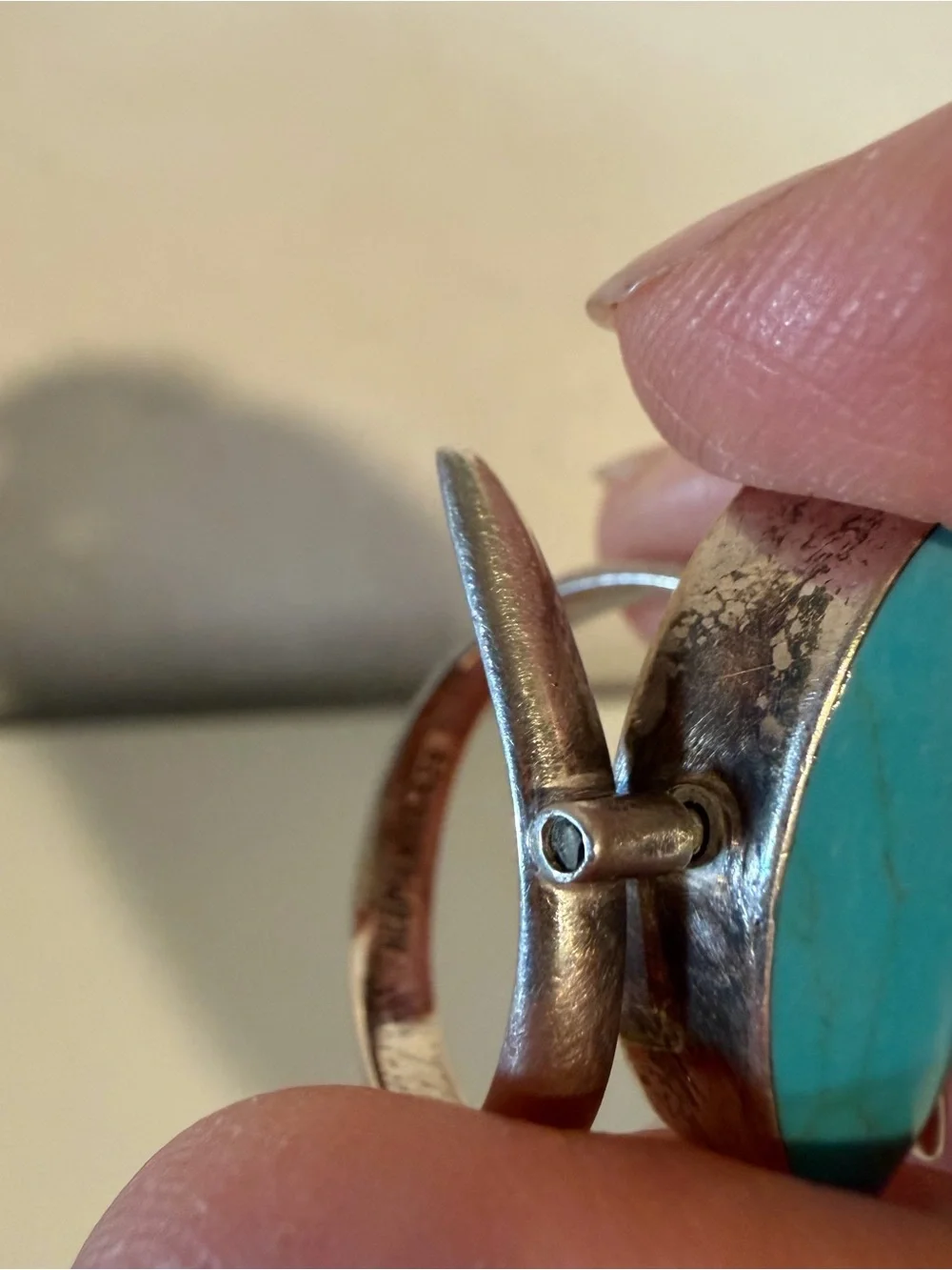 HOB Mexico Vintage Sterling Silver 925 Reversible Turquoise Abalone Ring Sz 8.75